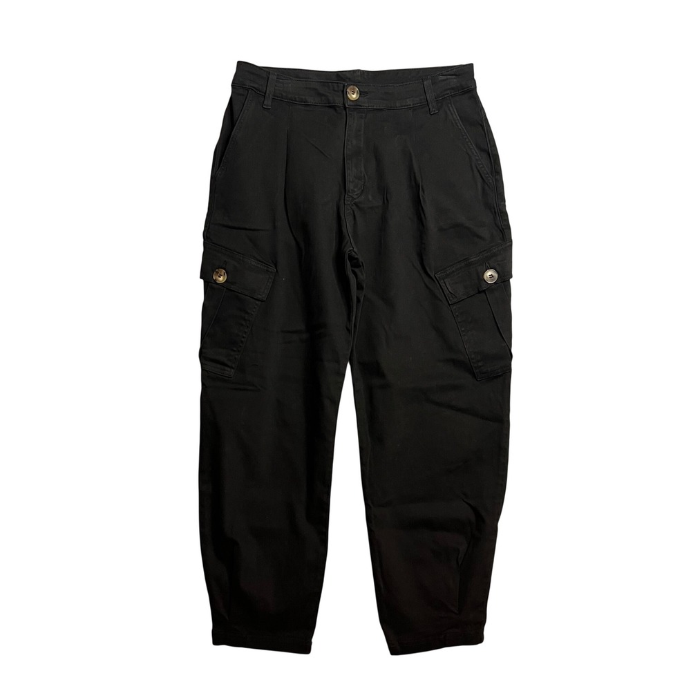Anthropologie AMADI Black Cargo Crop Pant Size M Utility Lantern Balloon Leg NEW